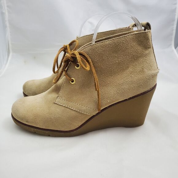 Sperry Top Sider Women's Shoes 9 Beige Harlow Wedge Lace Up Bootie Suede - Picture 4 of 10